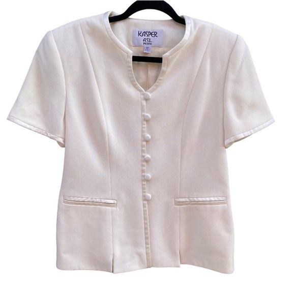 Kasper ASL Petite Cream Short Sleeve Vintage Blazer Sz 8 - Picture 1 of 9